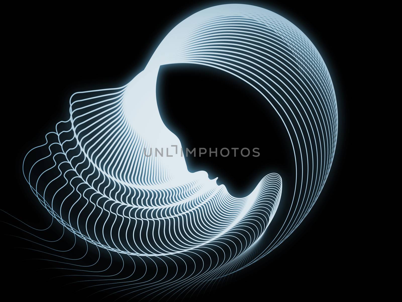 Geometry of Soul series. Arrangement of profile lines of human head on the subject of education, science, technology and graphic design