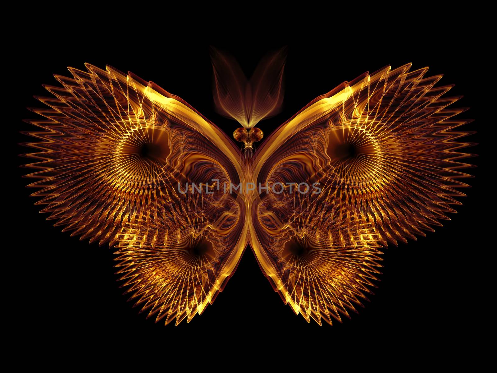 Never Were Butterflies series. Artistic abstraction composed of isolated butterfly patterns on the subject of science, imagination, creativity and design
