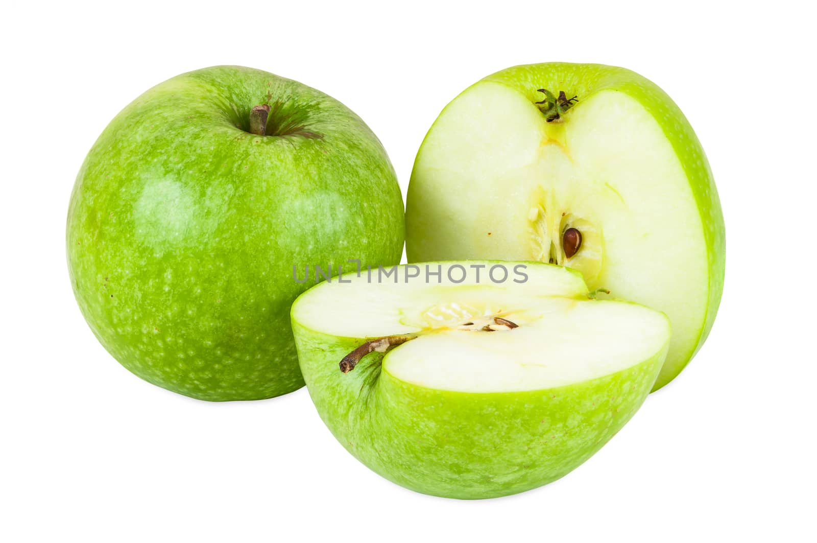 Fresh green apples isolated on white background with clipping path