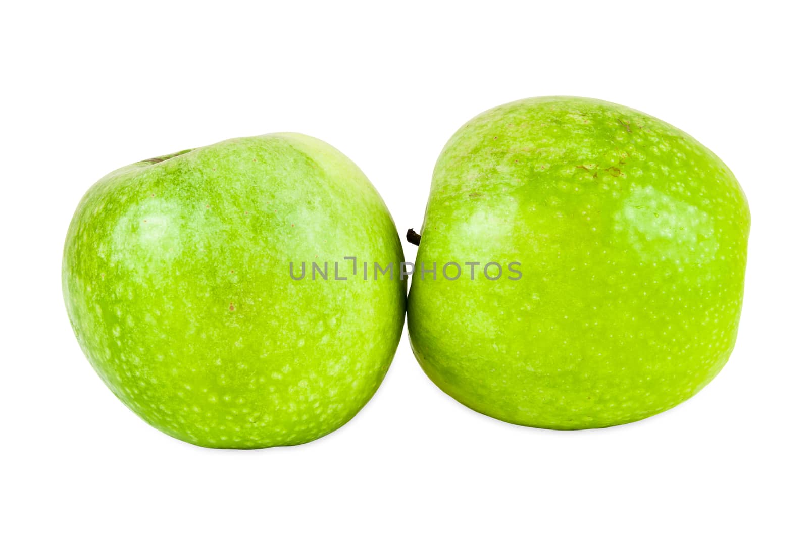 Fresh green apples isolated on white background with clipping path