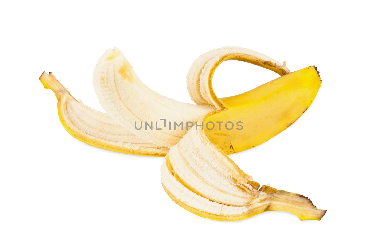 Peeled banana isolated on white background with clipping path