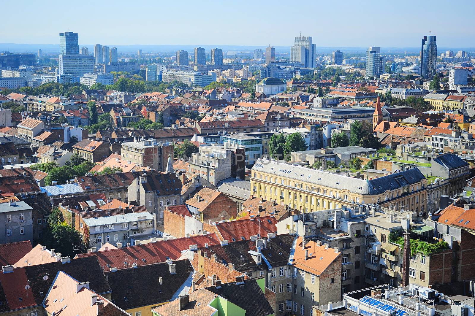 Aerial view of Zagreb, Croatia in bright sunny day