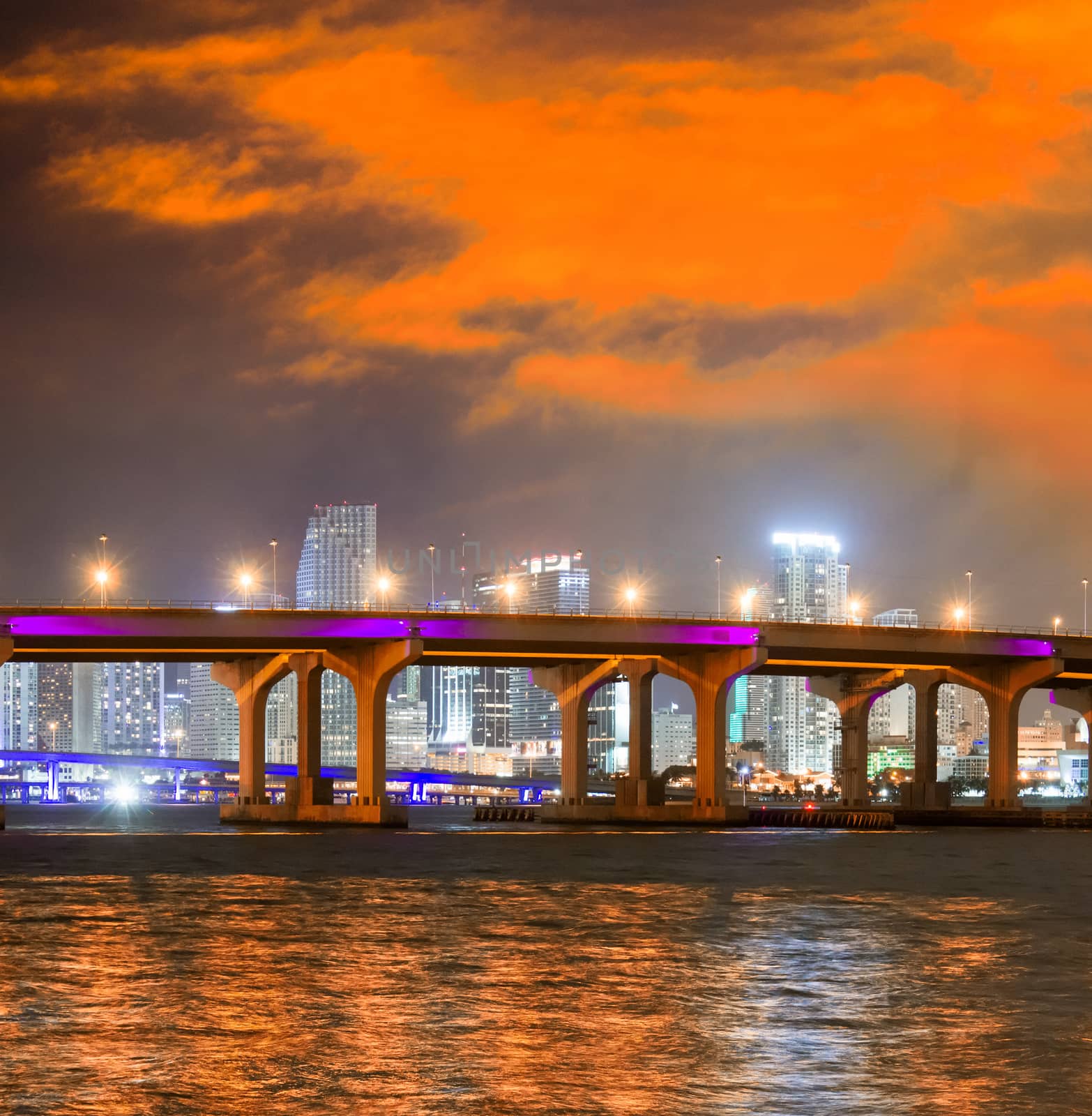 Sunset sky over Miami Bridge.