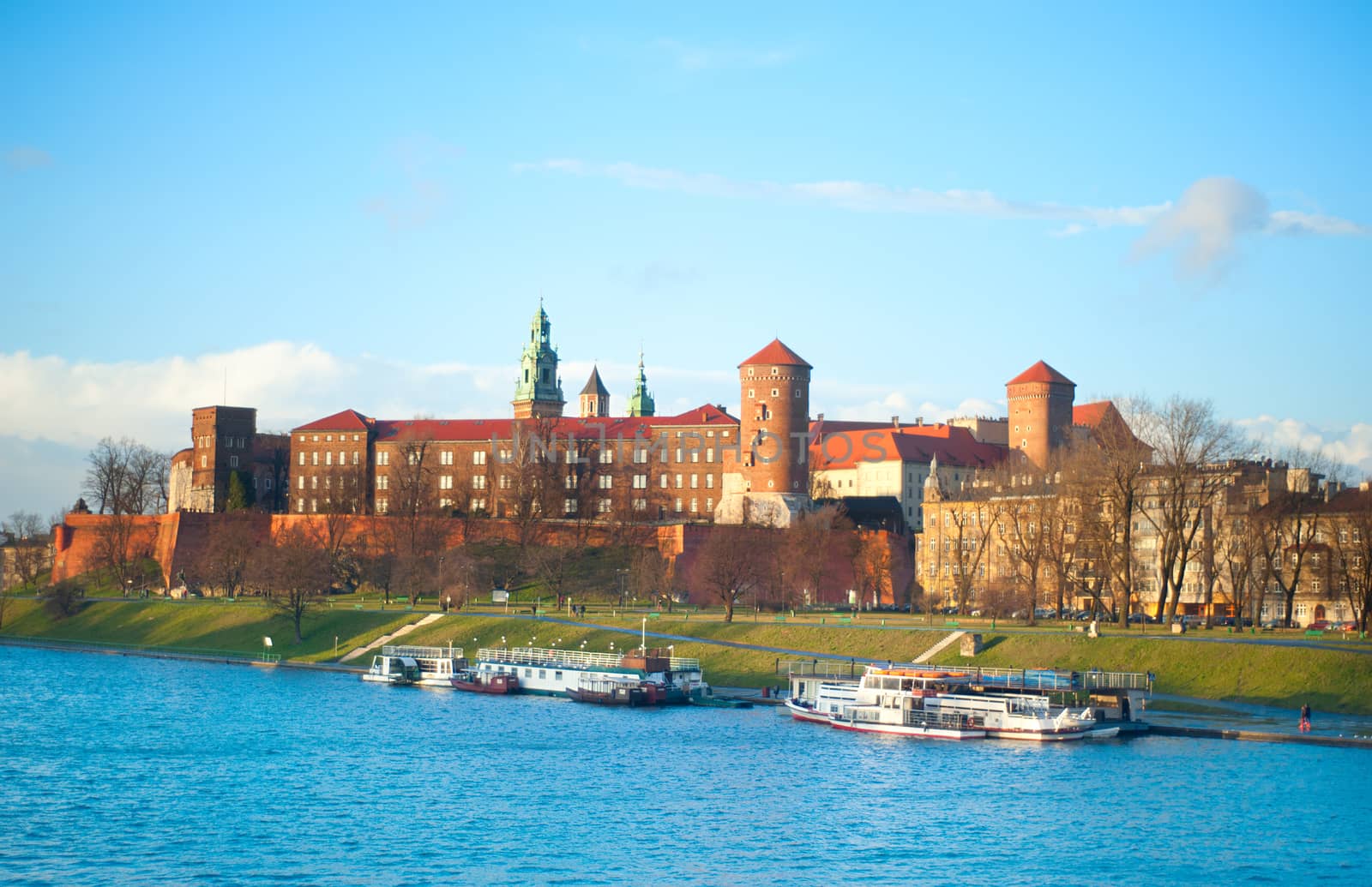View of Wawel Castle at sunset in Krakow, Poland