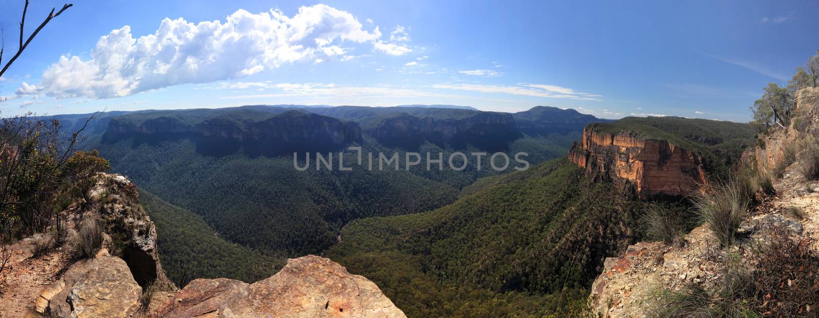 Panorama view of the Grose Valley in the Blue Mountains NSW Australia