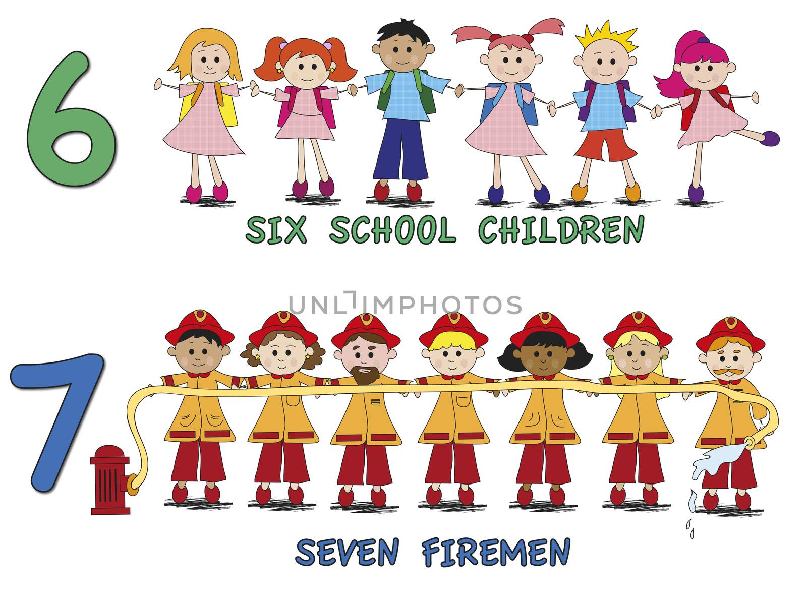 stock 3 number with cartoon children