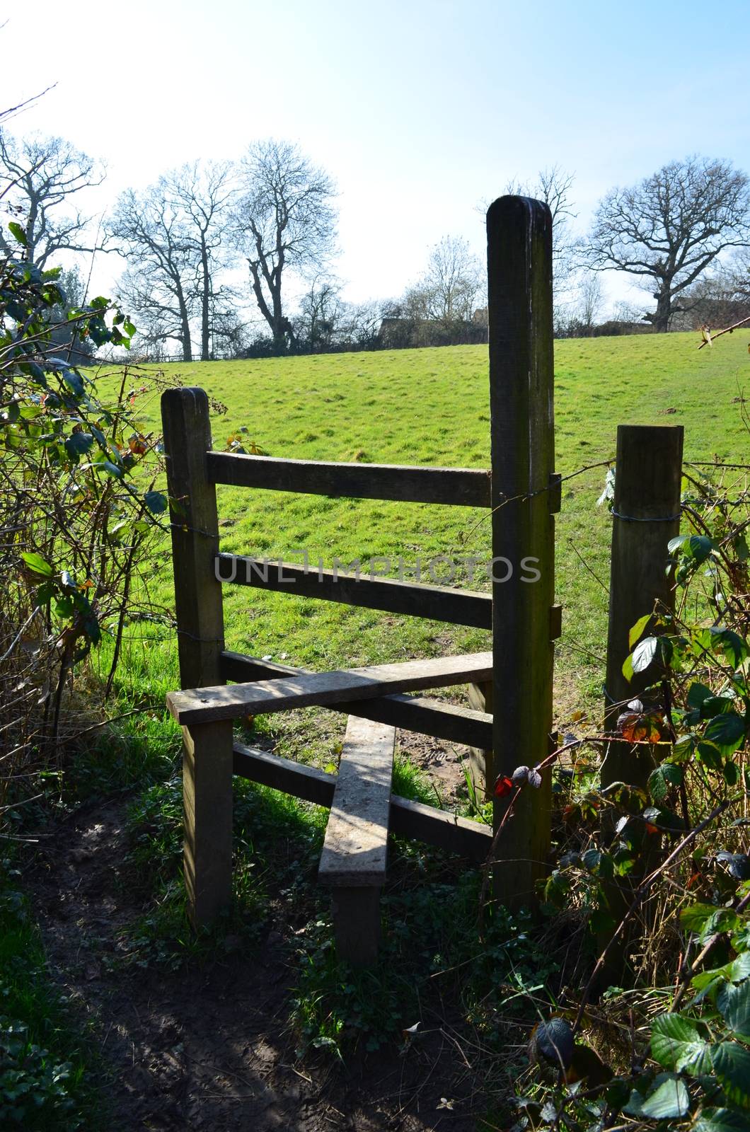 Traditional countryside wooden stile gate.