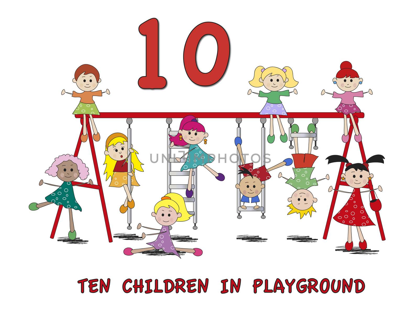stock 5: number with cartoon children