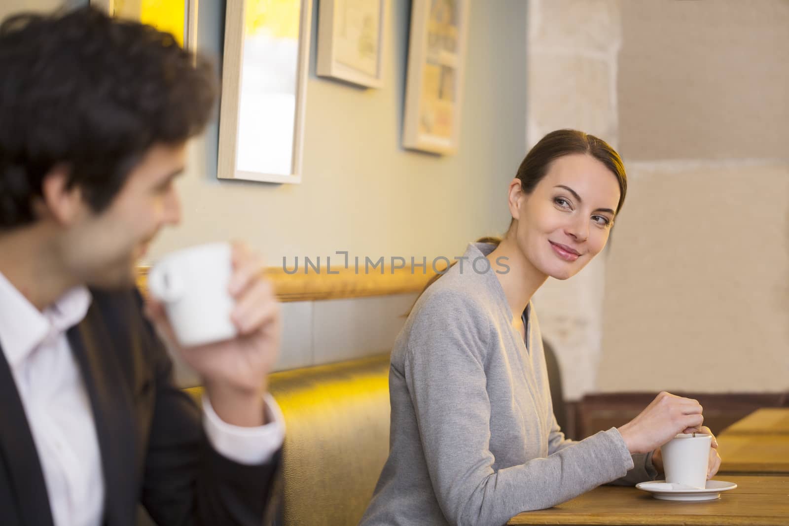 Woman man smiling restaurant love date