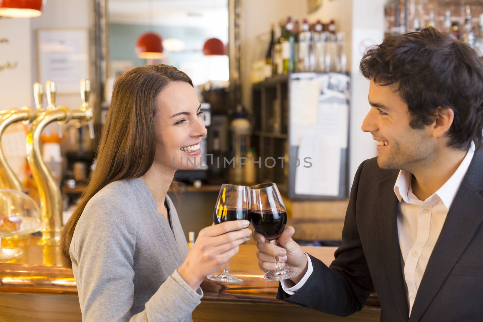 Woman man cheerful lover drinking bar coffee