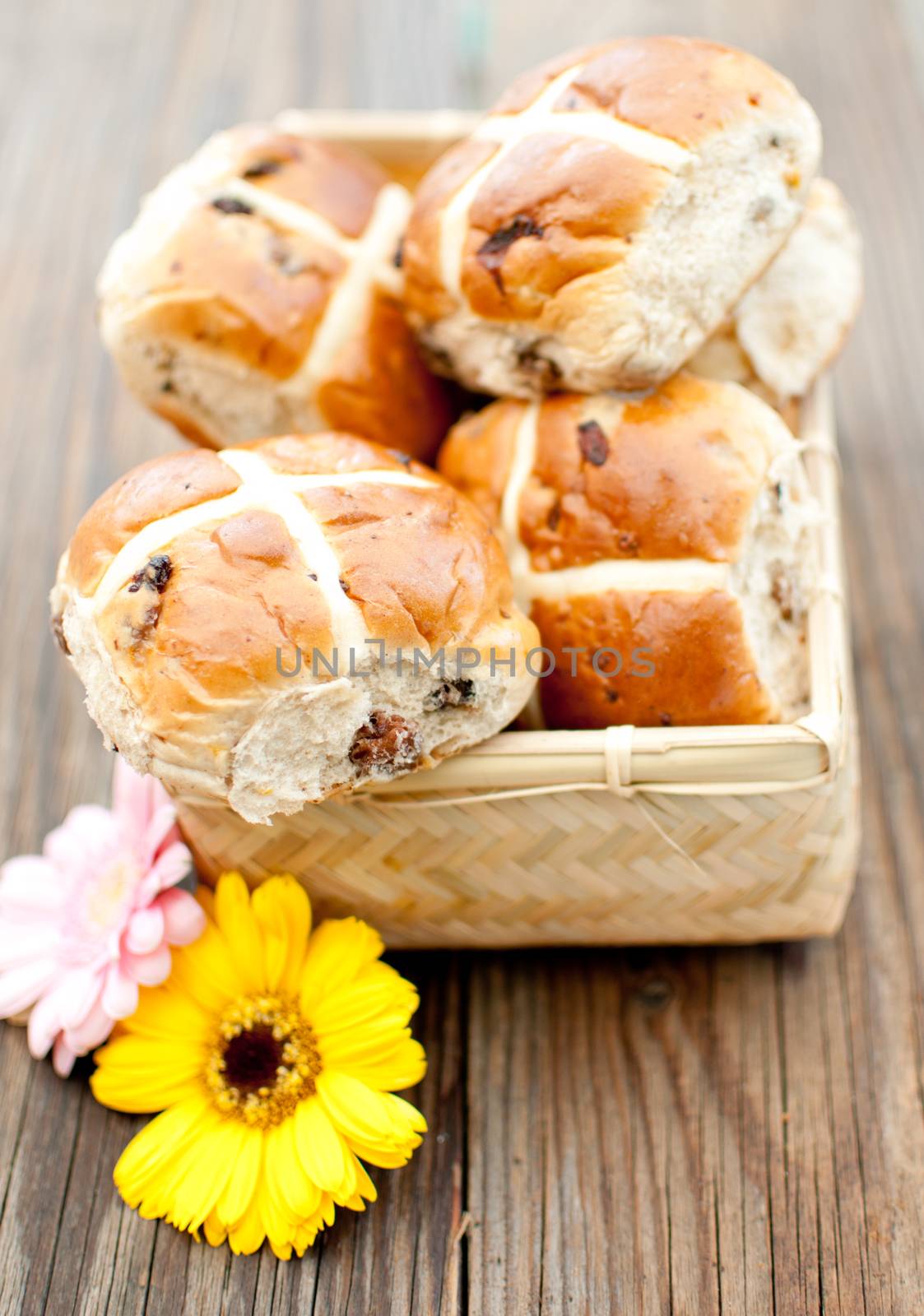 Freshly baked hot cross buns