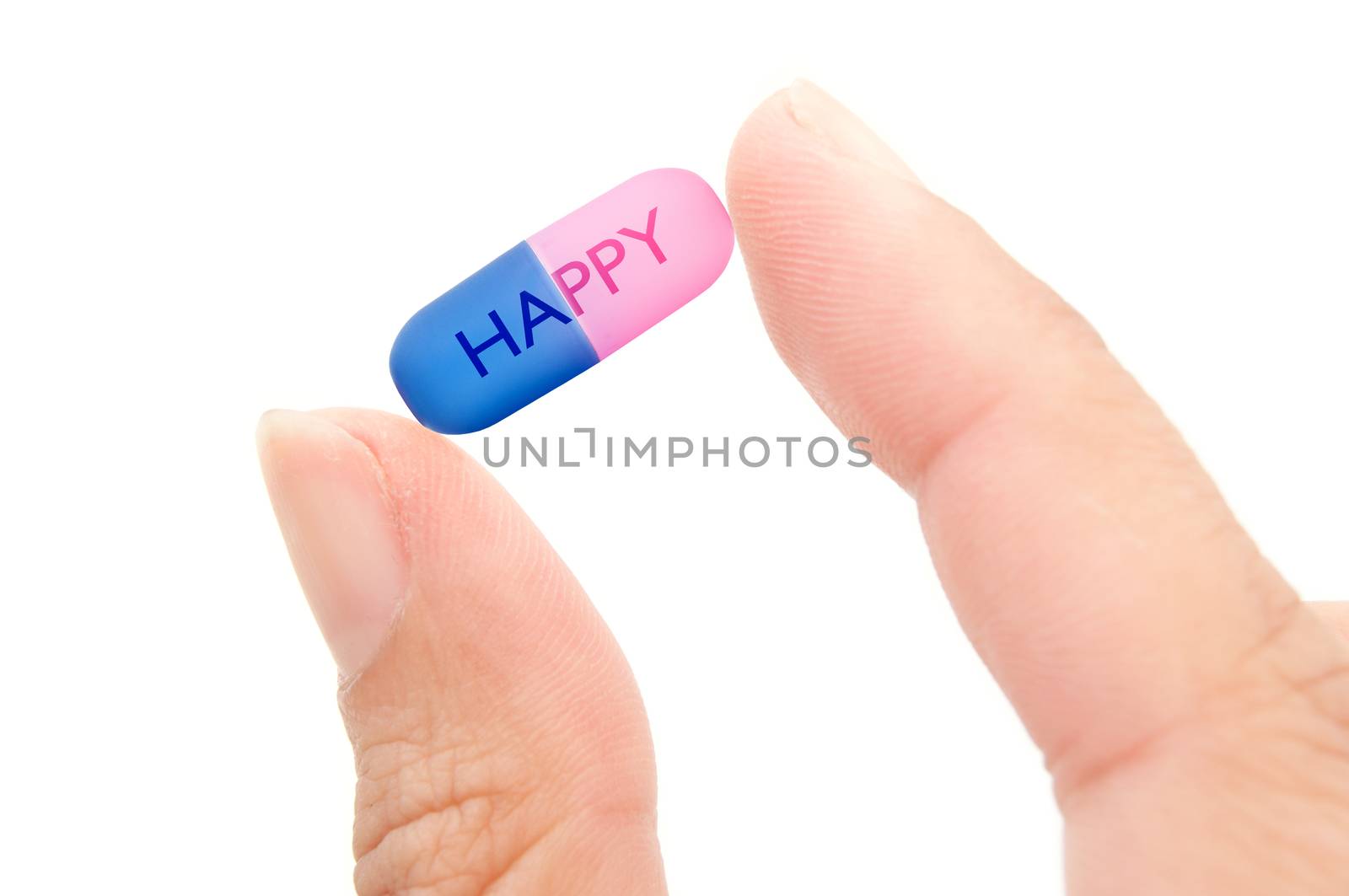 Closeup of a happy pill as a metaphor for anti depressants or mood enhancing drugs 