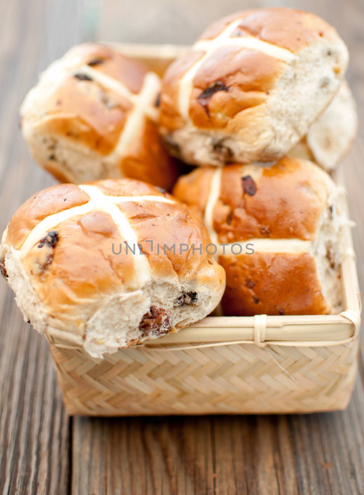 Freshly baked hot cross buns
