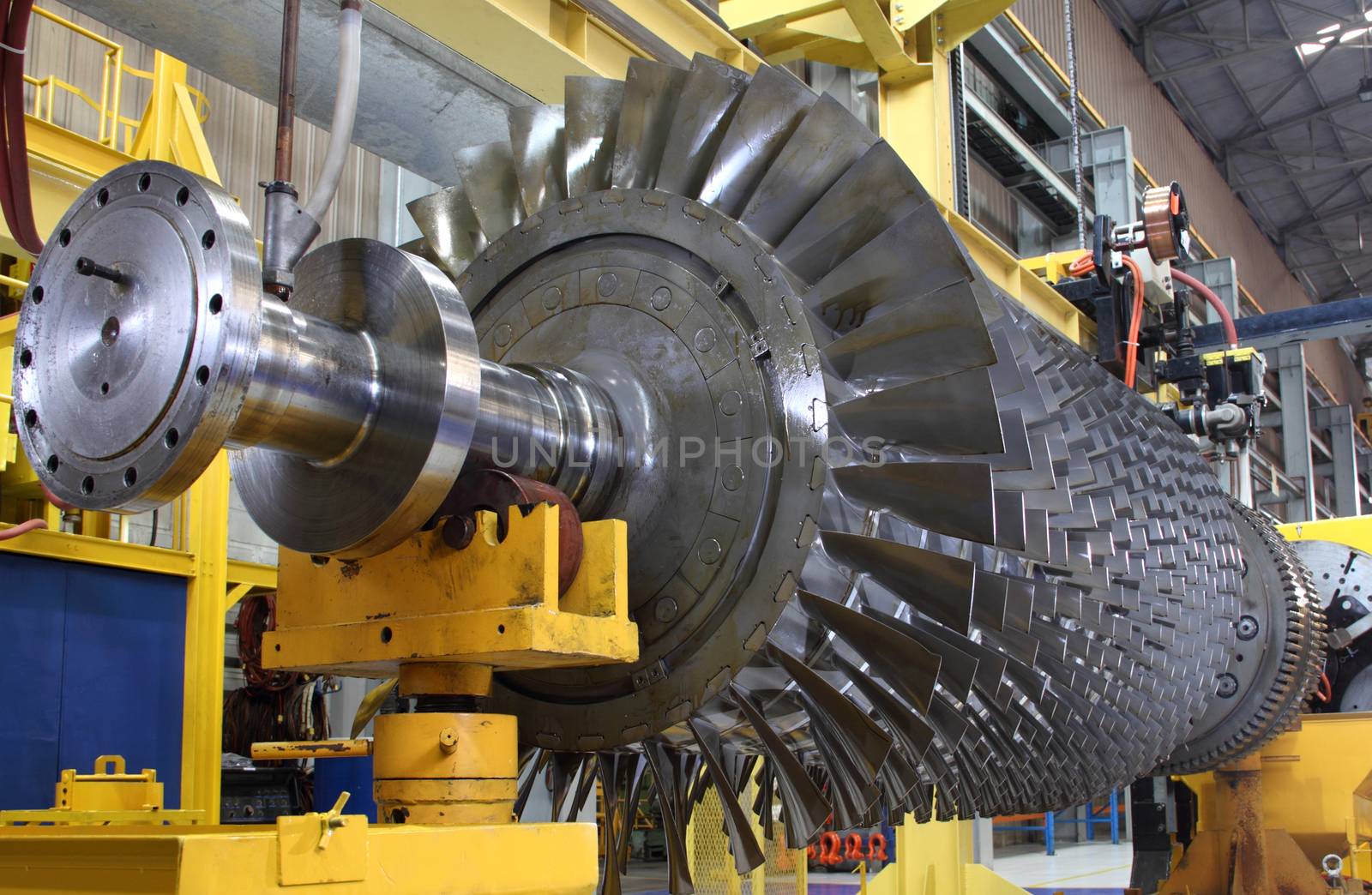 Gas Turbine rotor being serviced at workshop