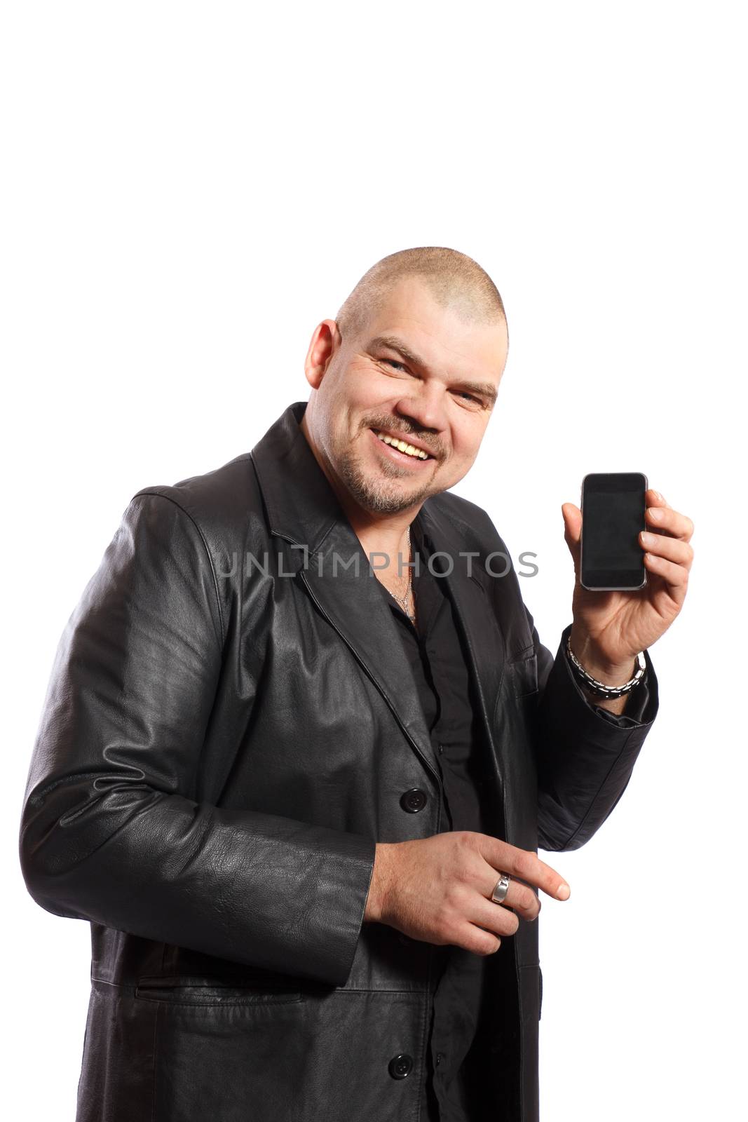smiling man with cell phone by AigarsR