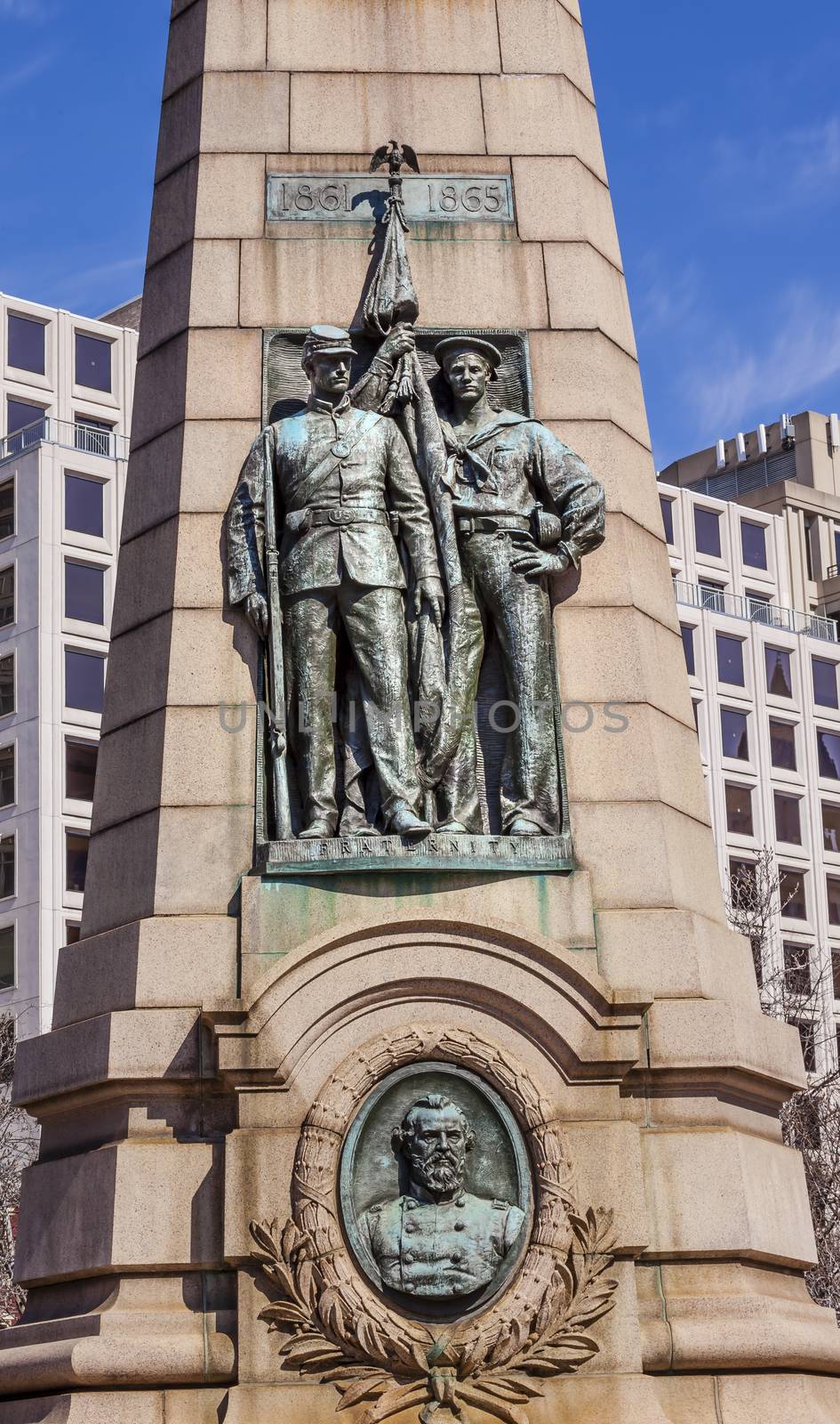 Grand Army of the Republic Memorial (Stephenson), Civil War memorial, Pennsylvania Avenue, Washington DC.  Dedicated on July 3, 1909; artist was J. Massey Rhind.  Grand Army Republic was Civil War Veterans Group of navy sailers and army soldiers.