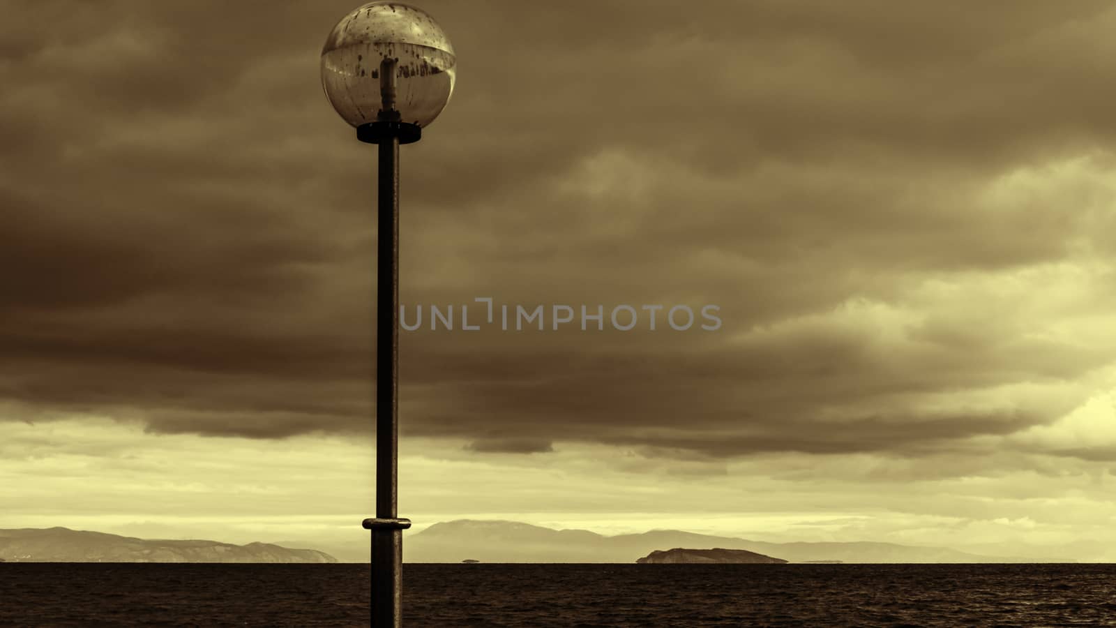 Sepia Black sea at stormy seaside