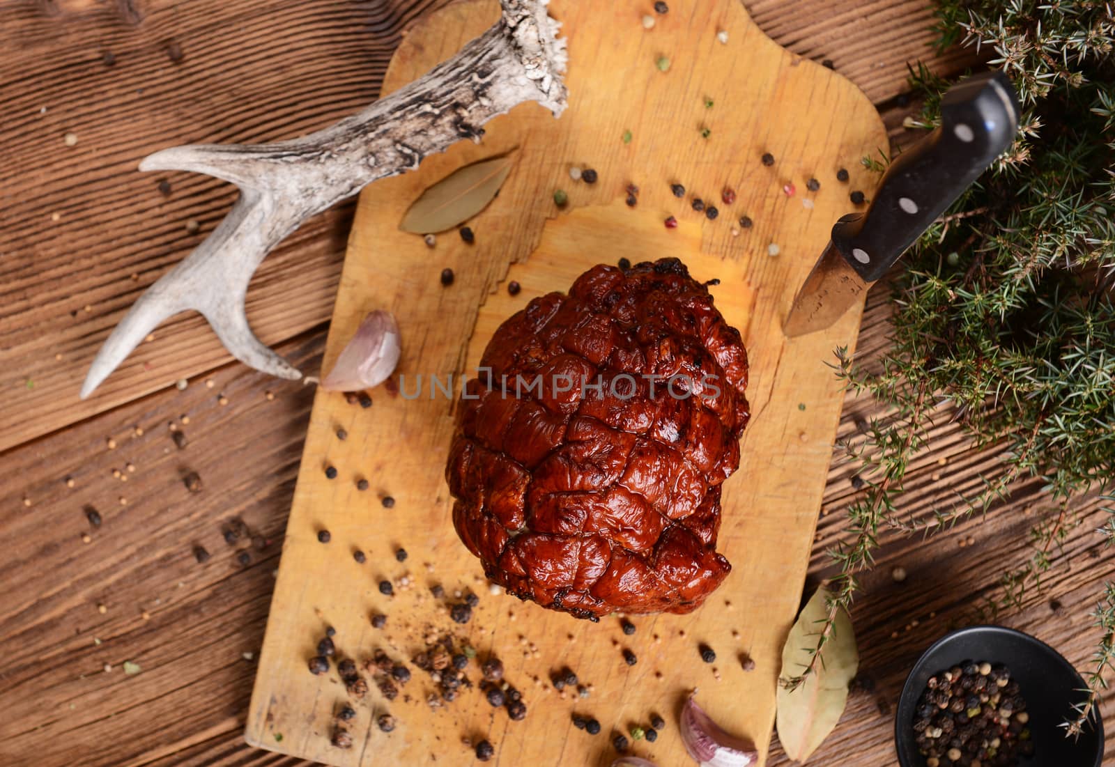 Homemade ham on wooden background