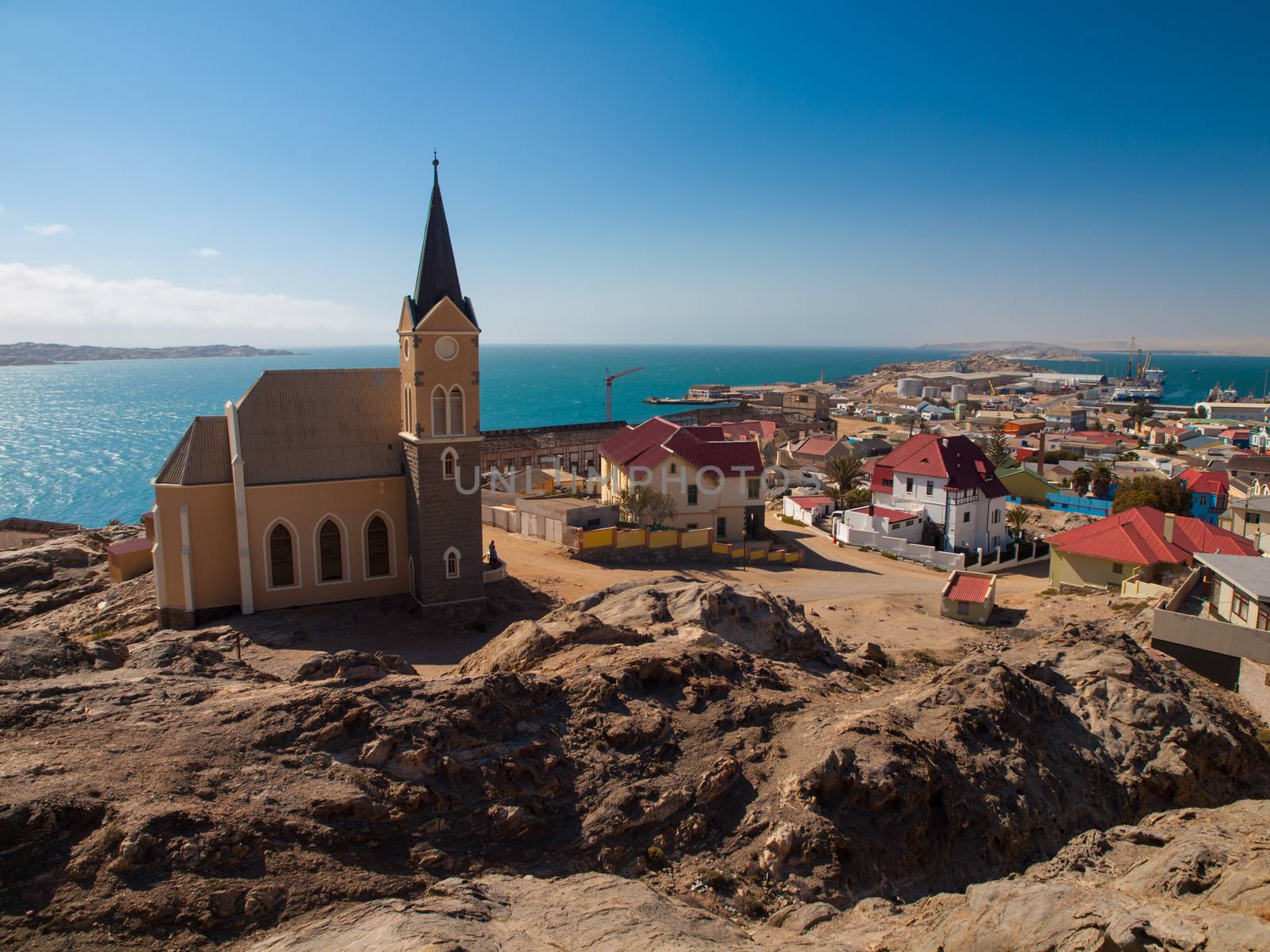 Luderitz general view with church in southern Namibia Luderitz general view with church (Namibia)