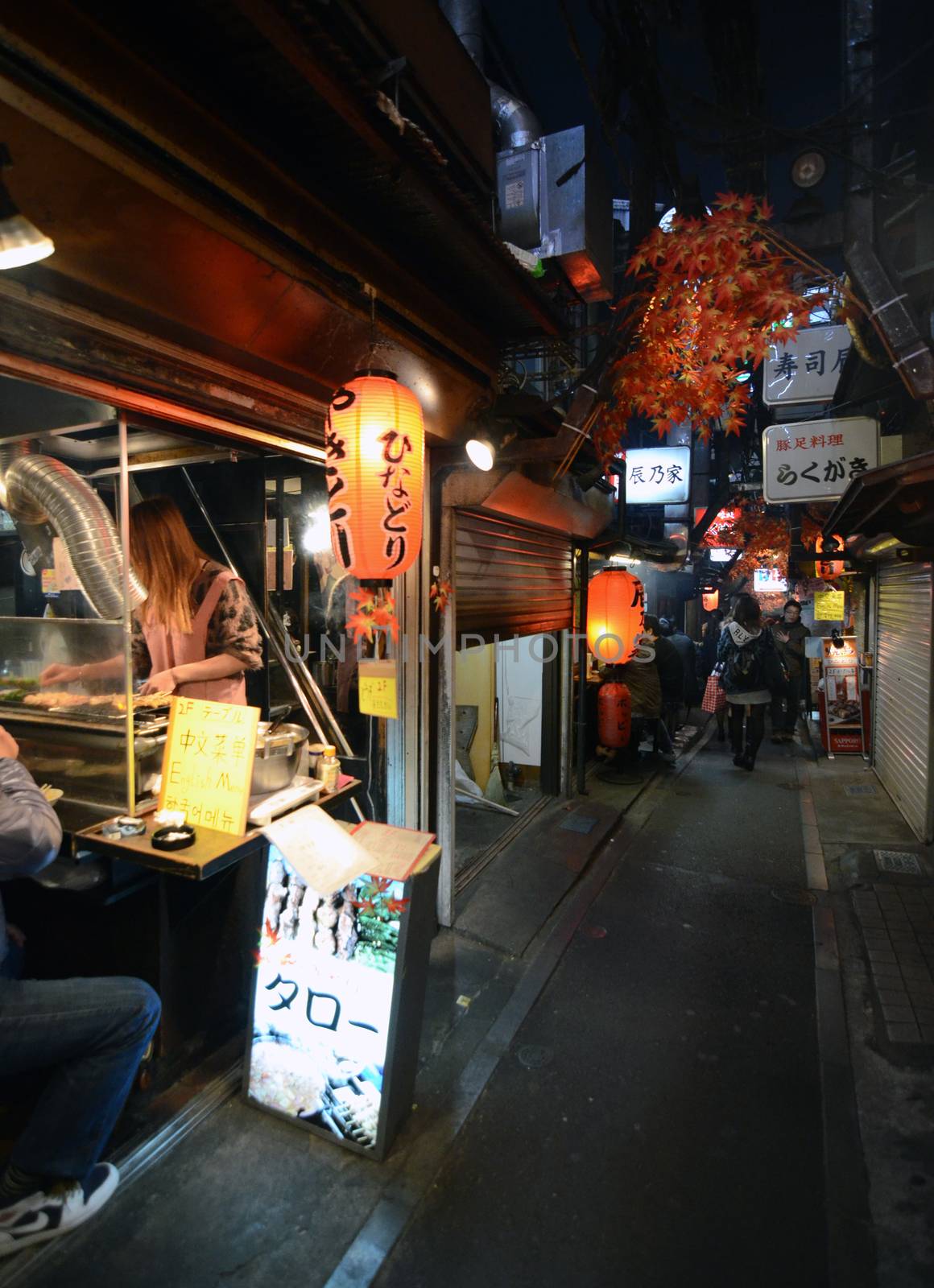 TOKYO,JAPAN - NOVEMBER 23: Narrow pedestrian street known as Yakatori alley by siraanamwong