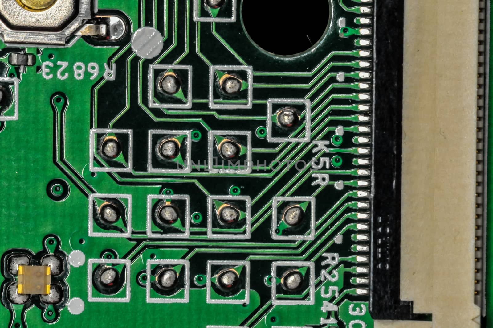 Printed Green Circuit Board With Electrical Components