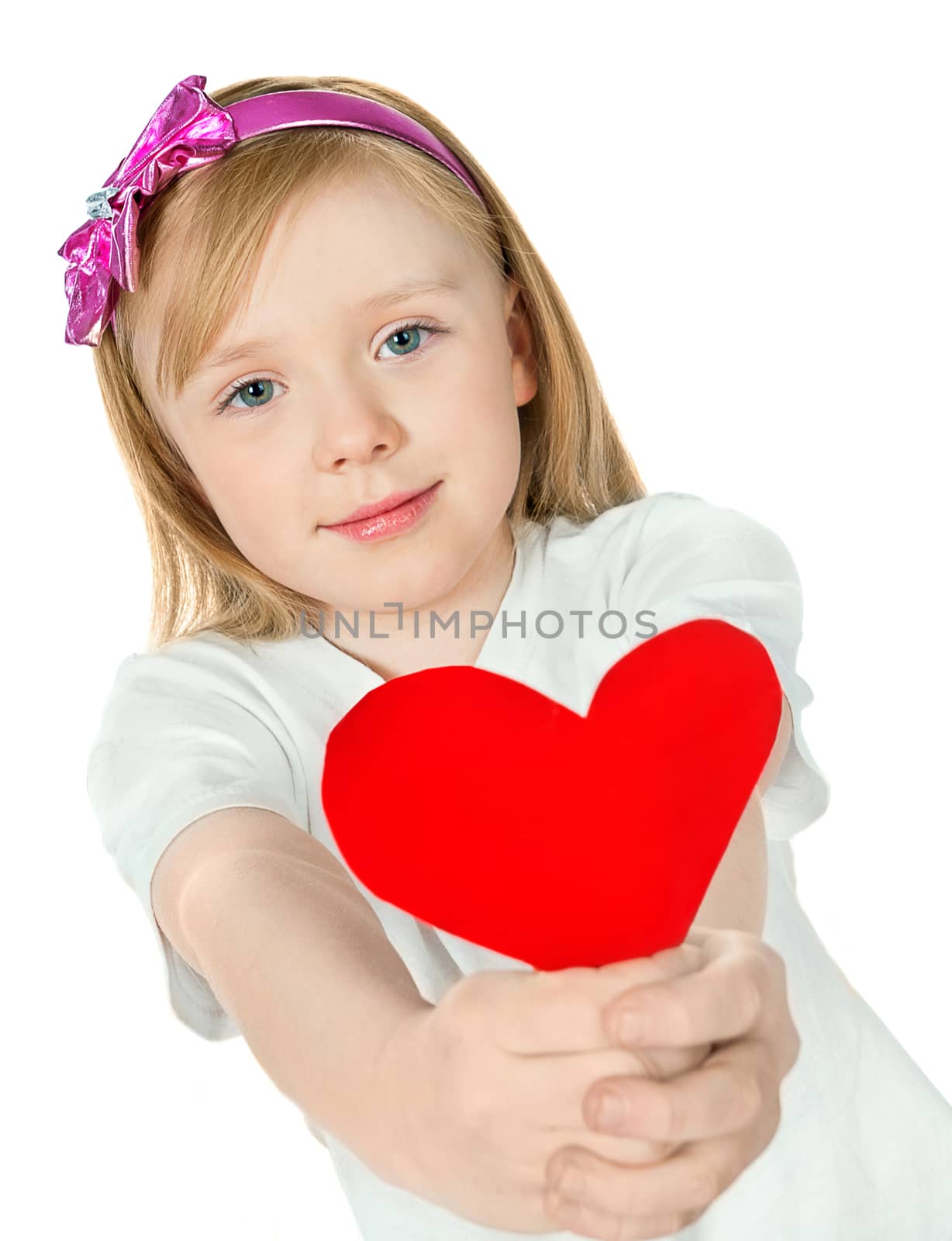 beautiful girl holding a red  heart by GekaSkr