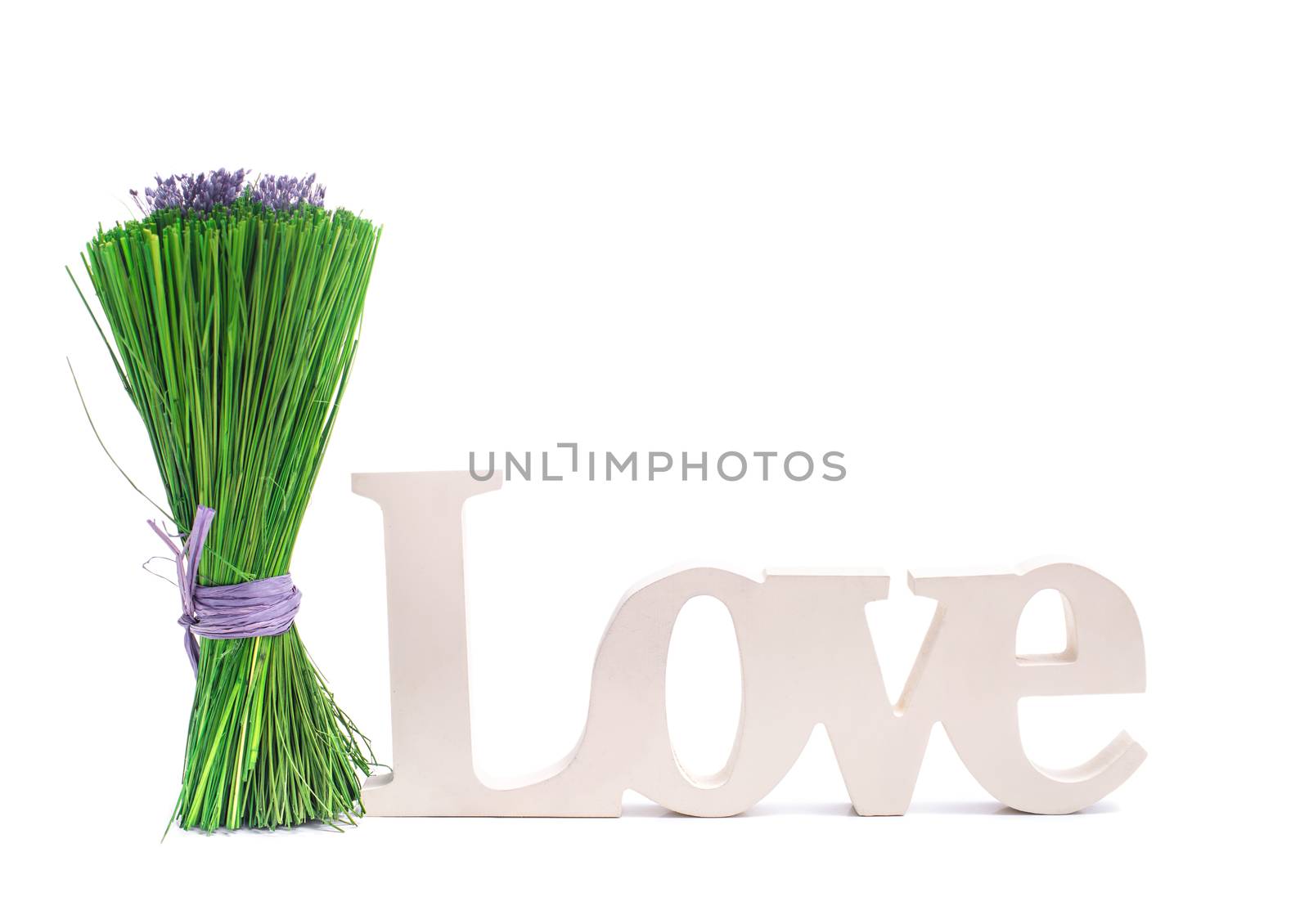 Bunch of green grass with purple Lavender isolated white background