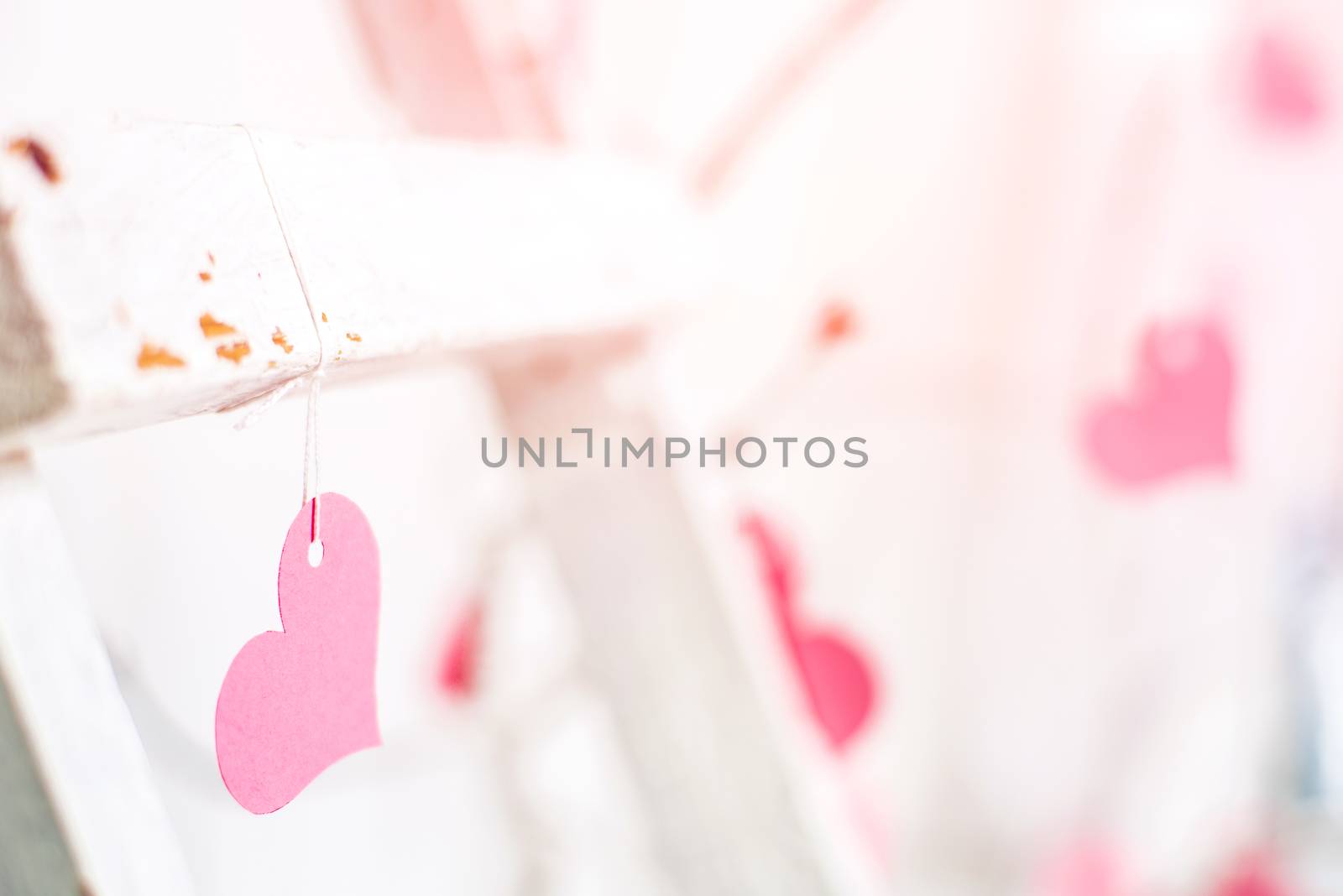 pink hearts for Valentine's Day on stairs