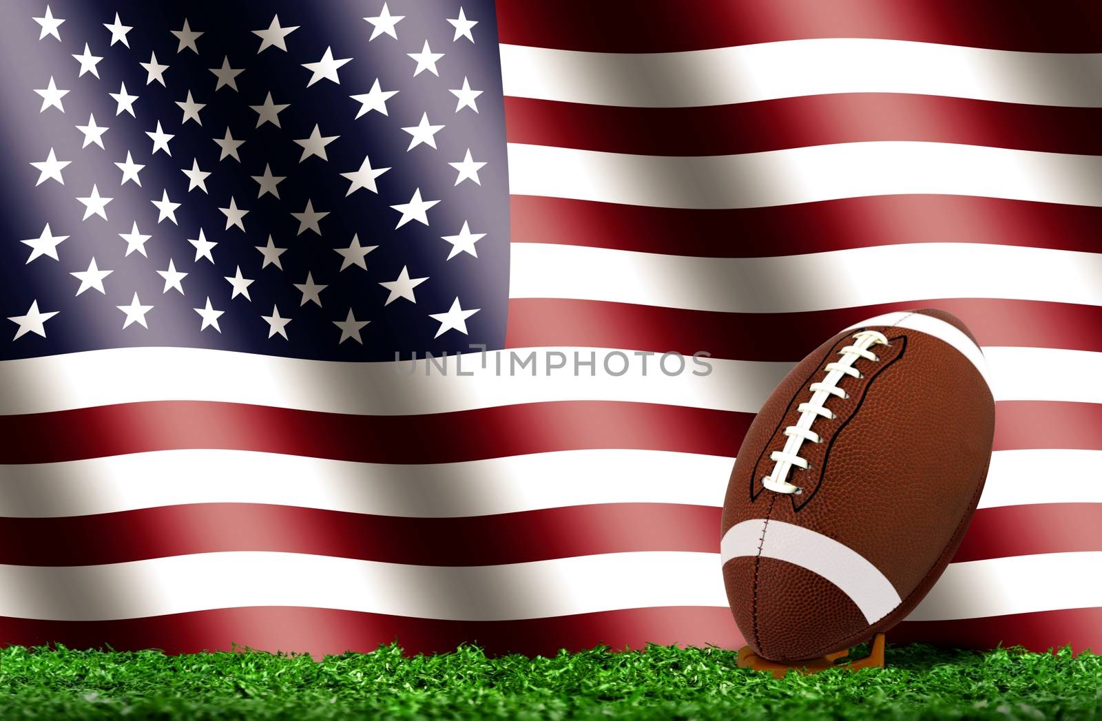 Football Ball on Grass with American Flag