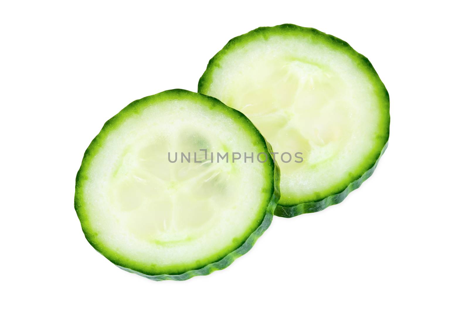 Slices of cucumber isolated on white background with clipping path