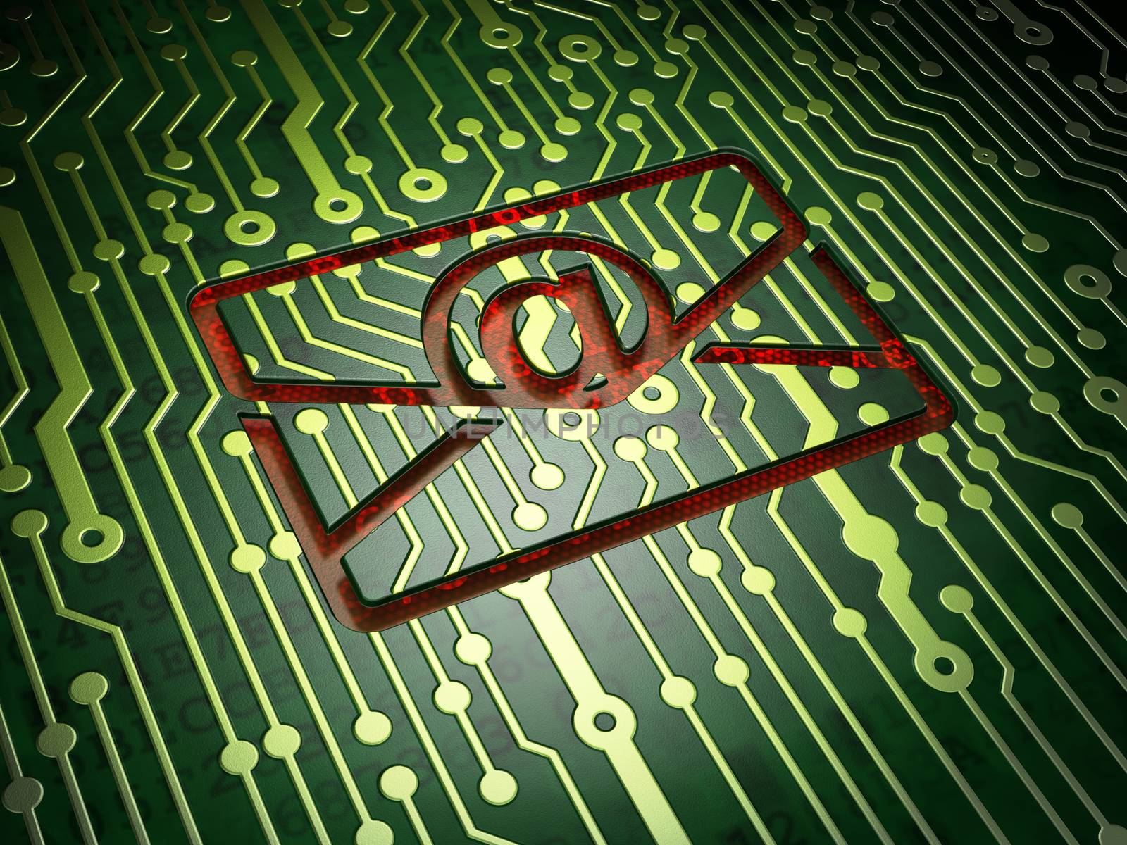 Business concept: circuit board with Email icon, 3d render