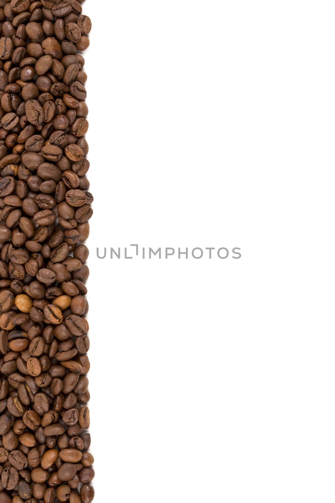 A lot of coffee beans on a white background