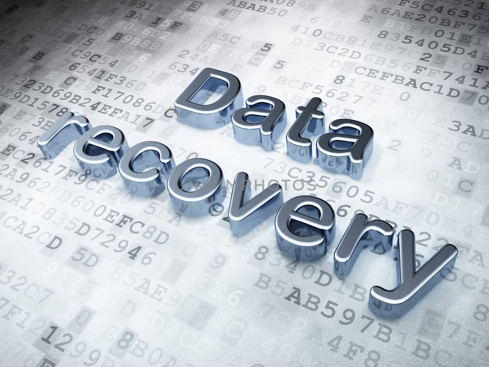Data concept: Silver Data Recovery on digital background, 3d render