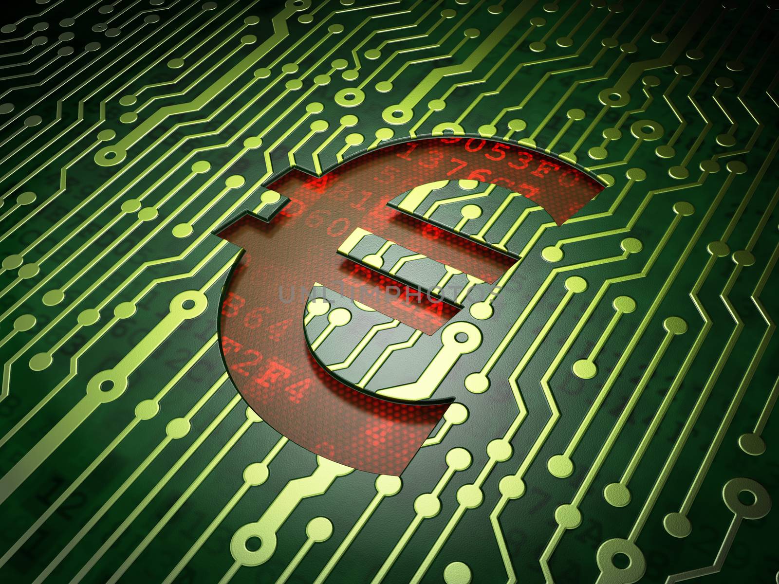 Currency concept: Euro on circuit board background by maxkabakov