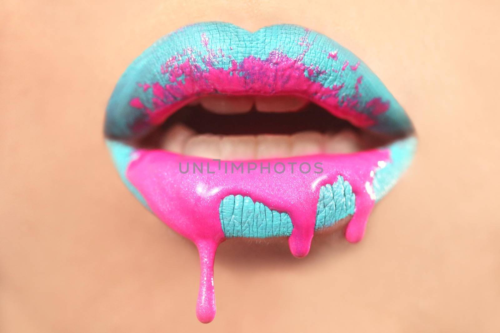 Colorful Creative Make Up on the Lips of a Fashion Model by tobkatrina