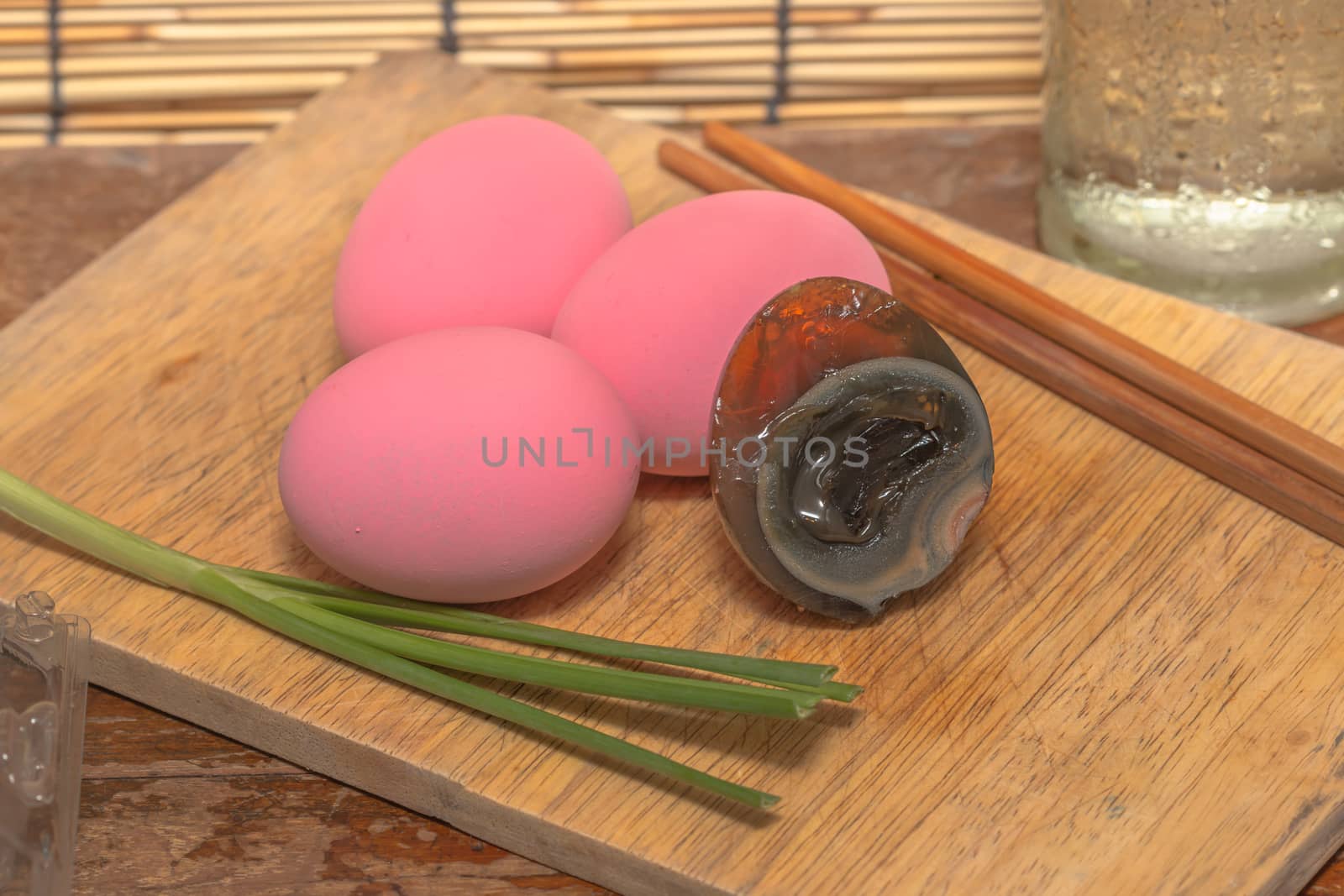 preserved eggs are preserved in a special process, giving the eggs a distinct look and taste. Also known as Century eggs or thousand-year eggs.