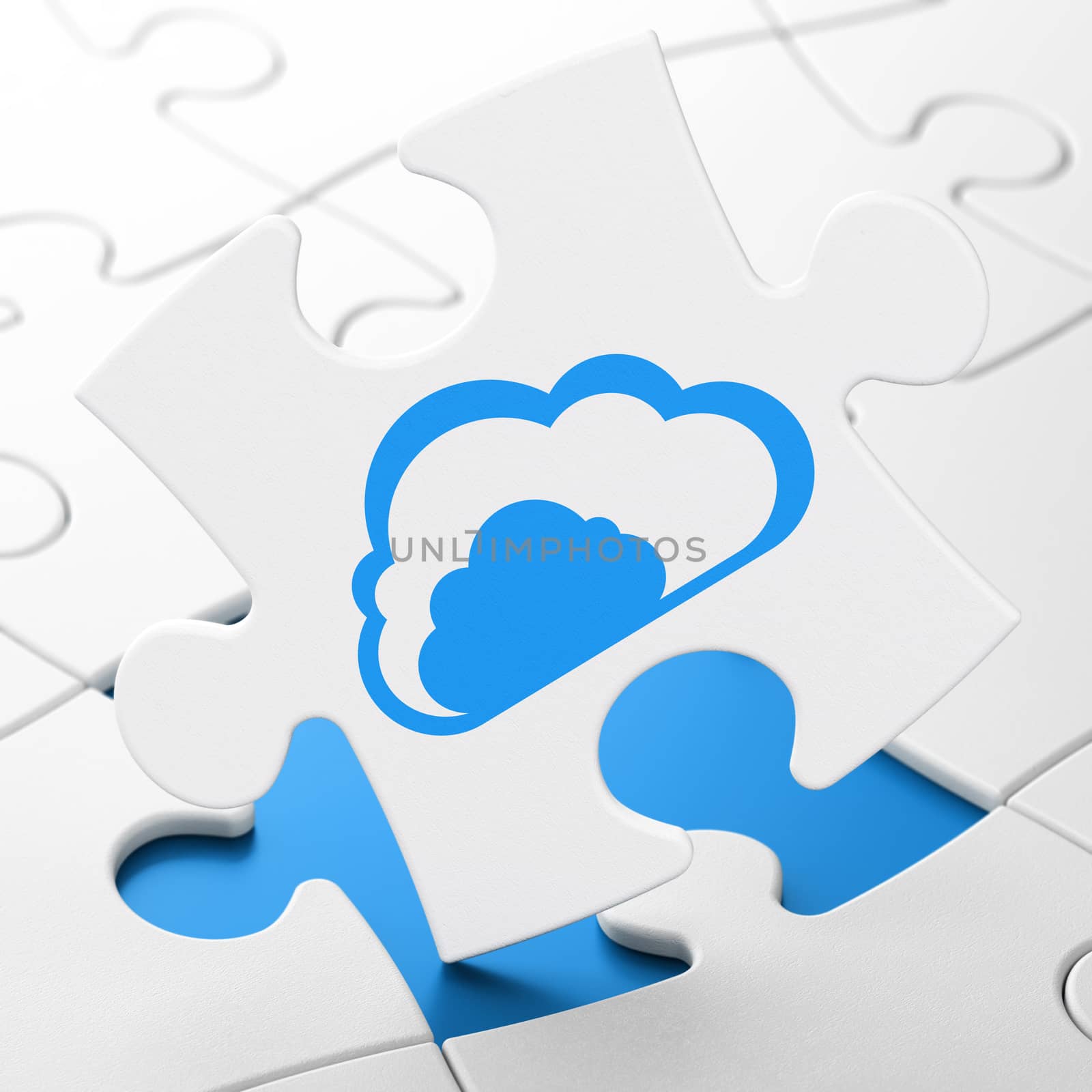 Cloud technology concept: Cloud on White puzzle pieces background, 3d render