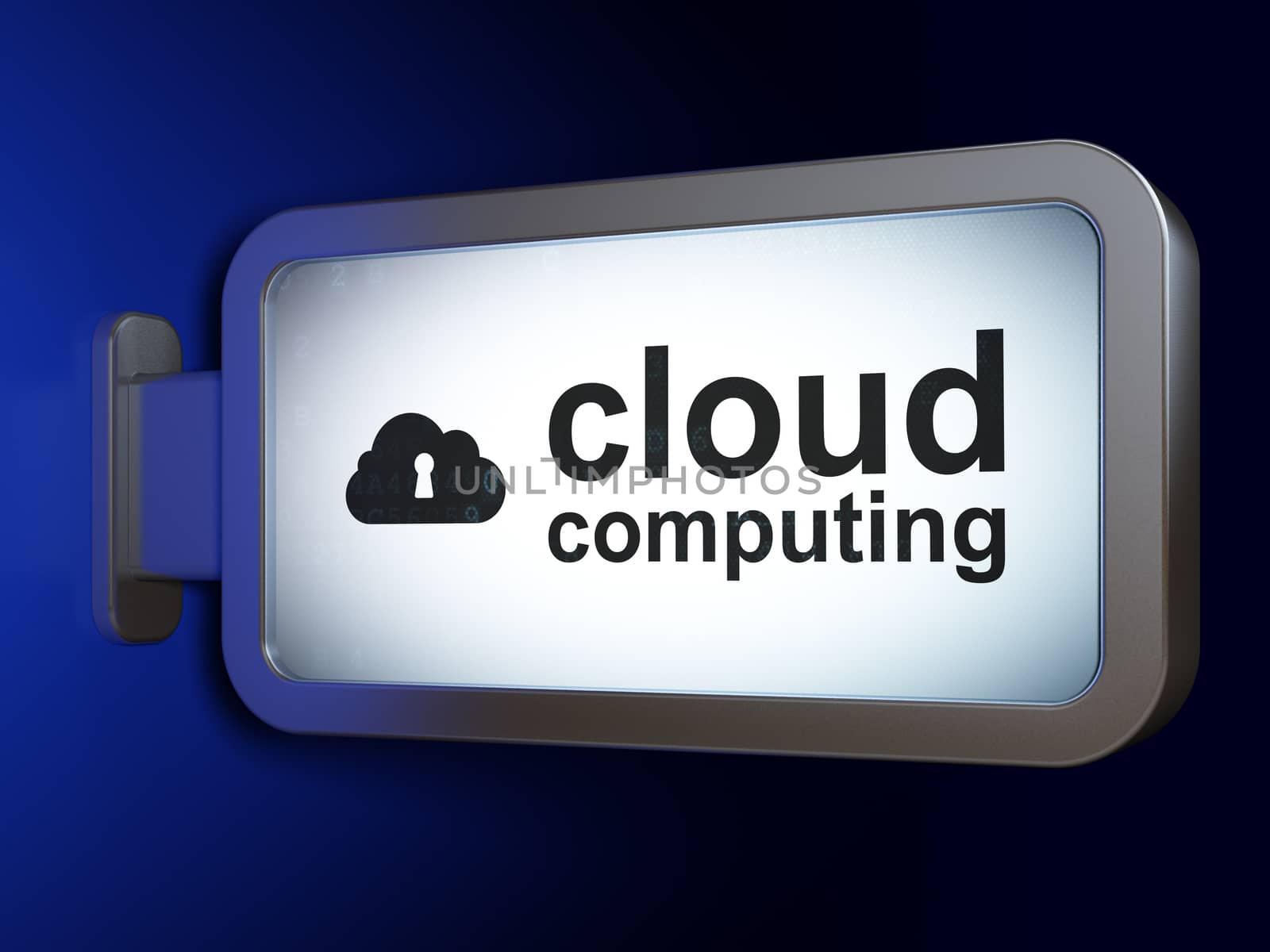 Cloud computing concept: Cloud Computing and Cloud With Keyhole on advertising billboard background, 3d render