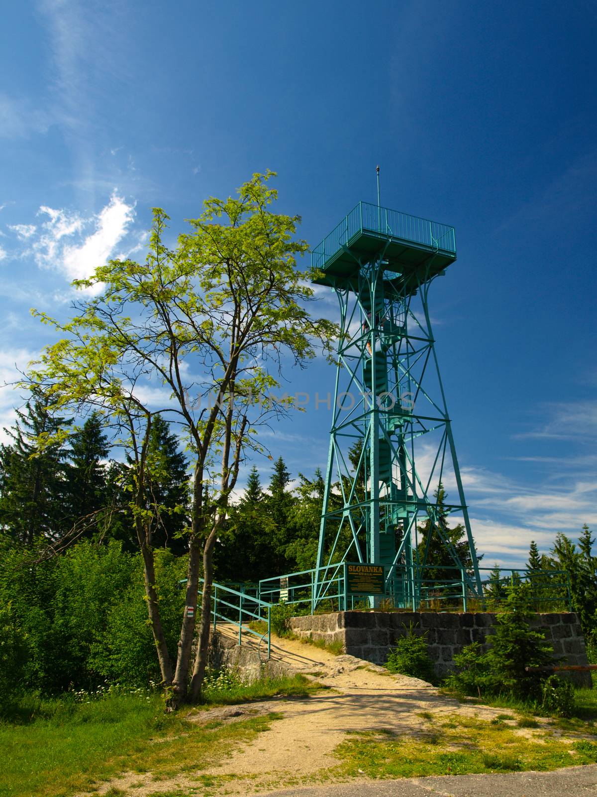 Green view tower with spiral staircase made of steel