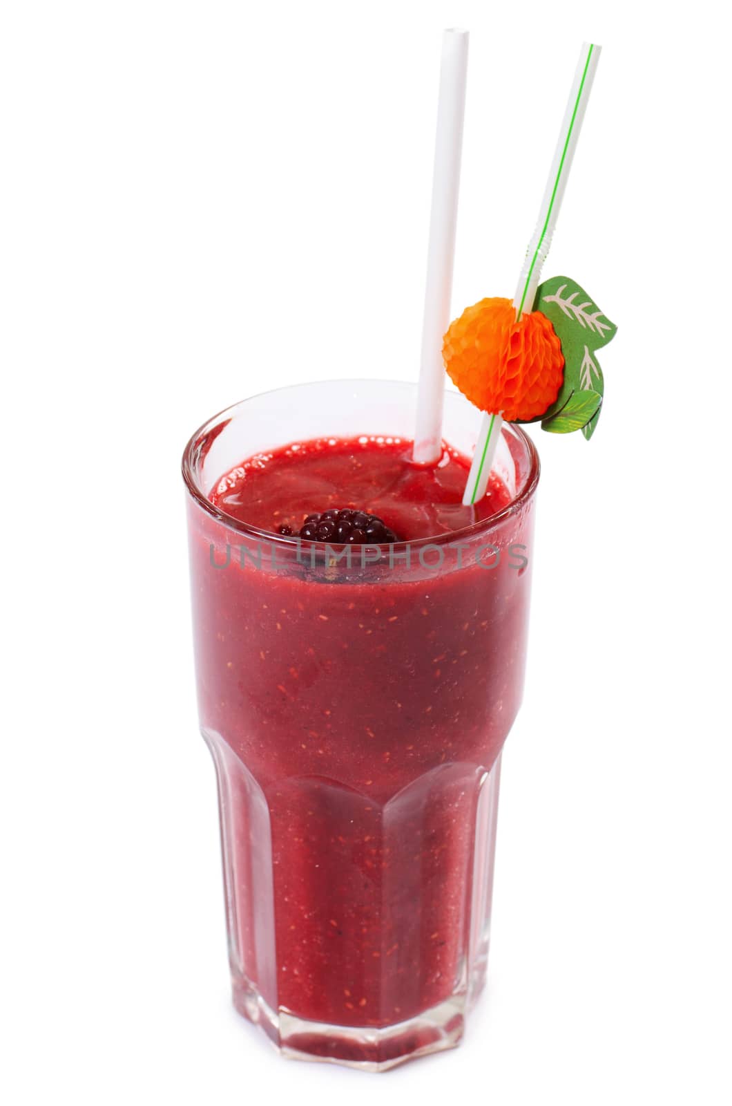 Freshening blackberry smoothie  isolated on white background