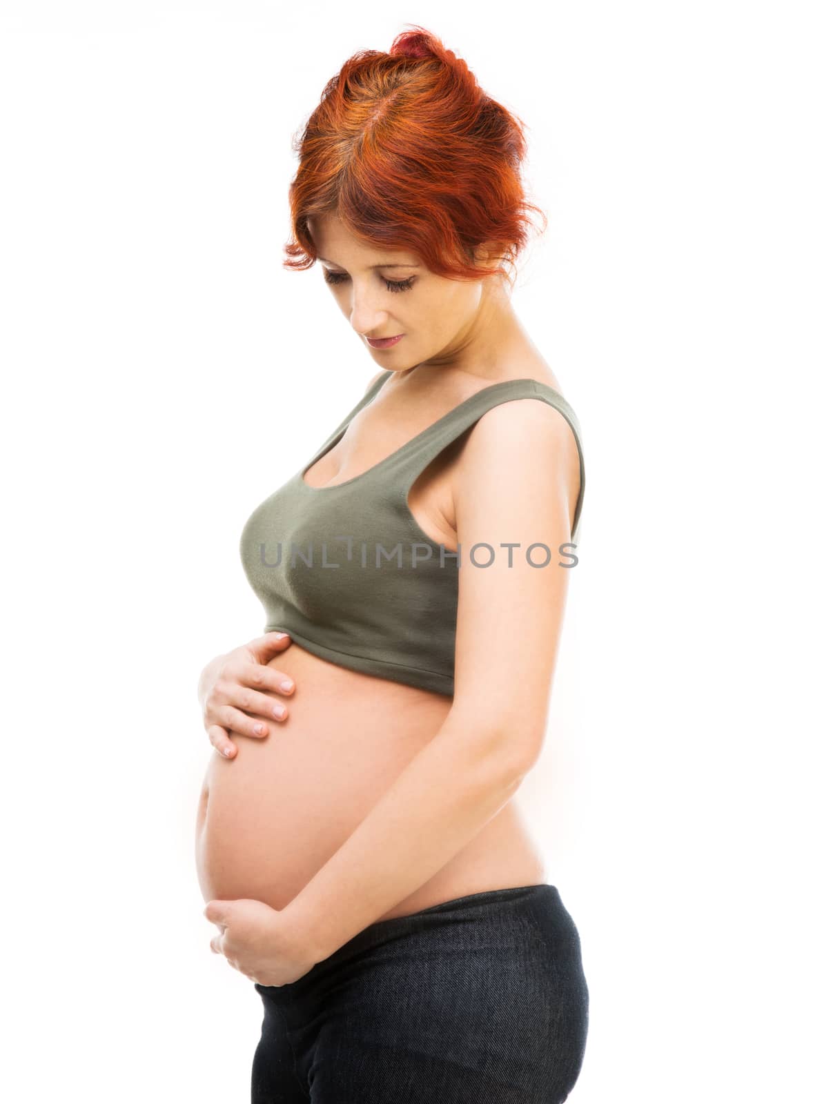 redhead pregnant woman isolated on white by GekaSkr