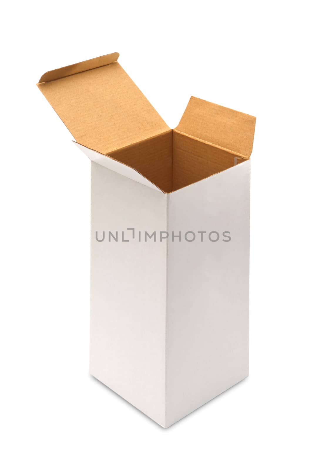 Blank opened cardboard box isolated on white background