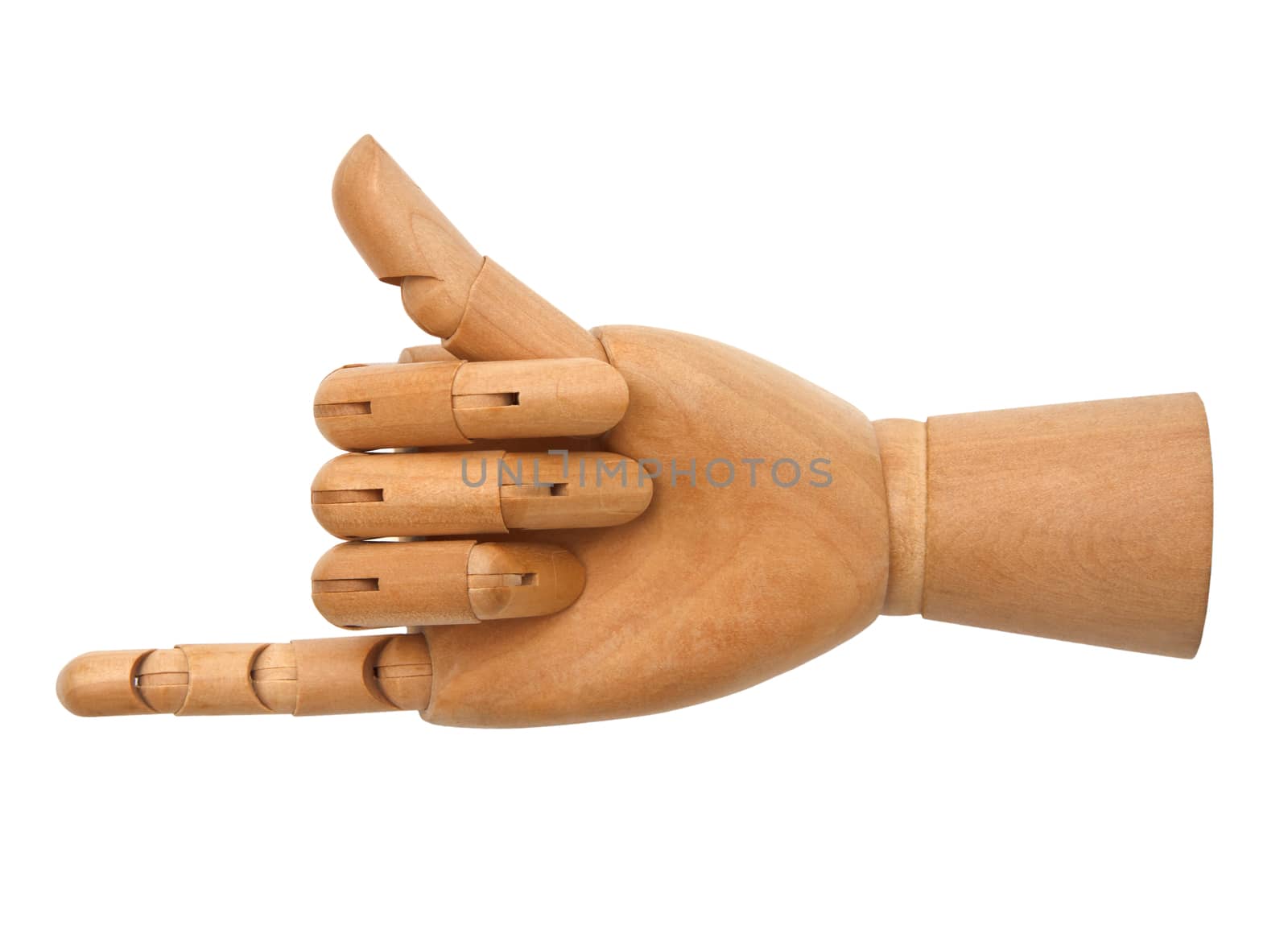 Wooden hand isolated on a white background