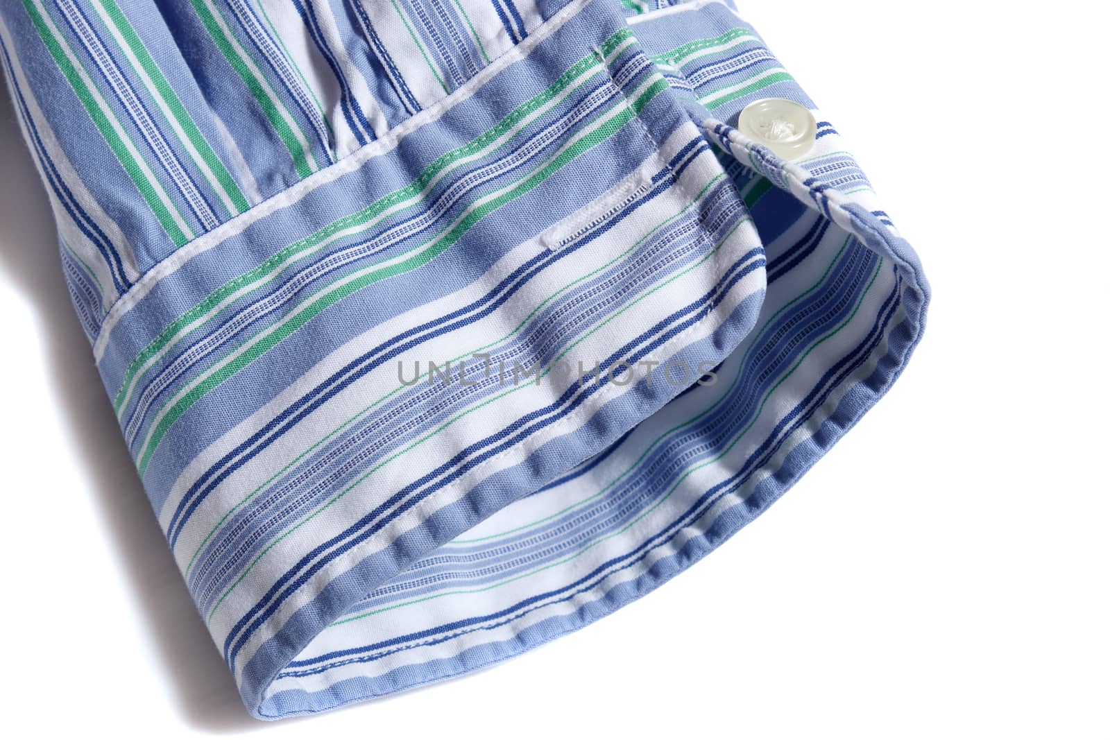 Mens shirt sleeve end on white background