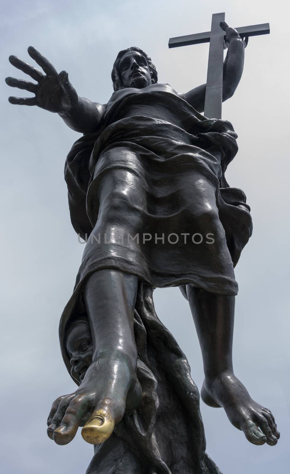 Jesus christ redeemer. Bronze statue placed on Mount Ortobene near Nuoro, Sardinia.