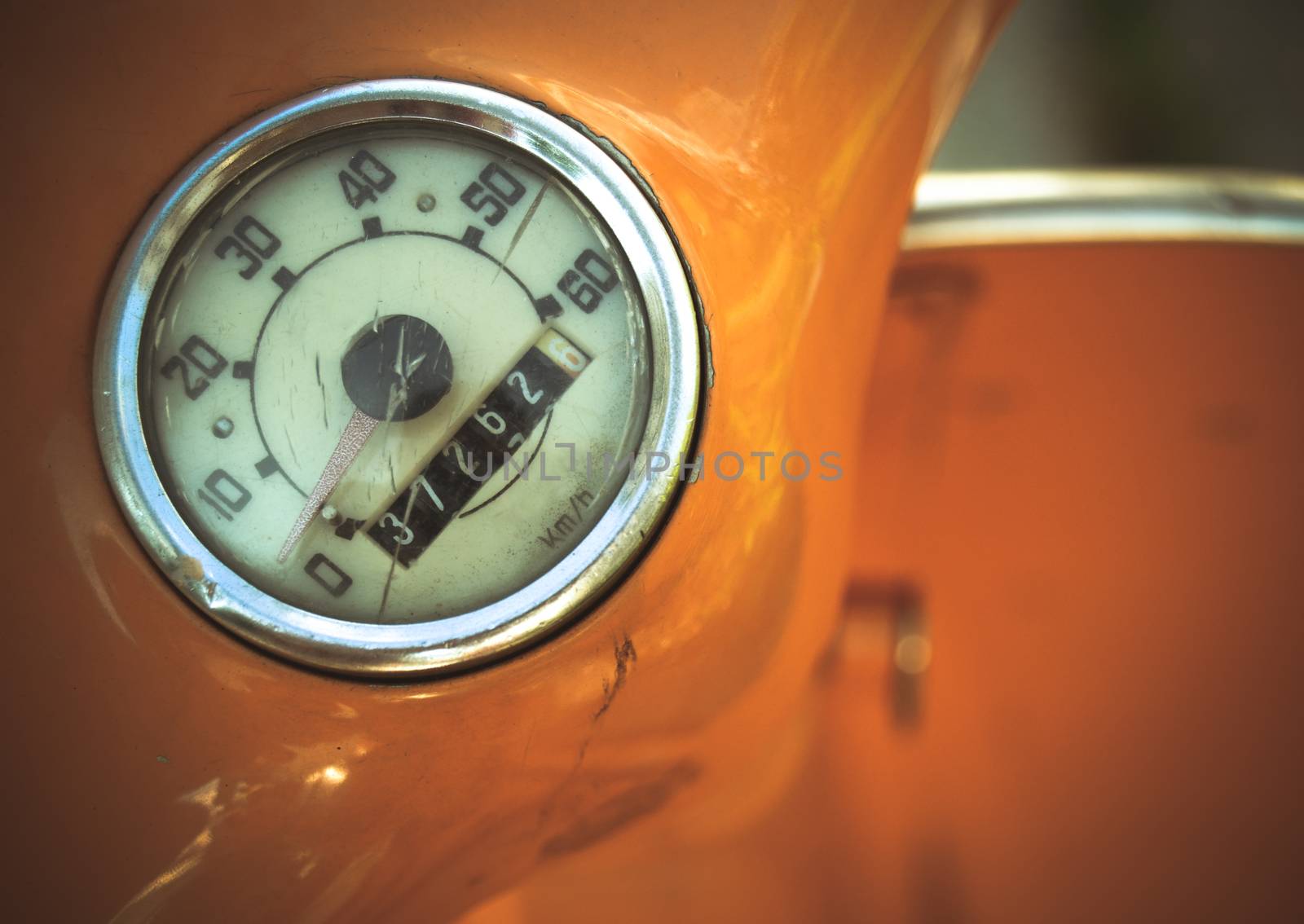 Vintage Orange Moped Odometer Detail by mrdoomits