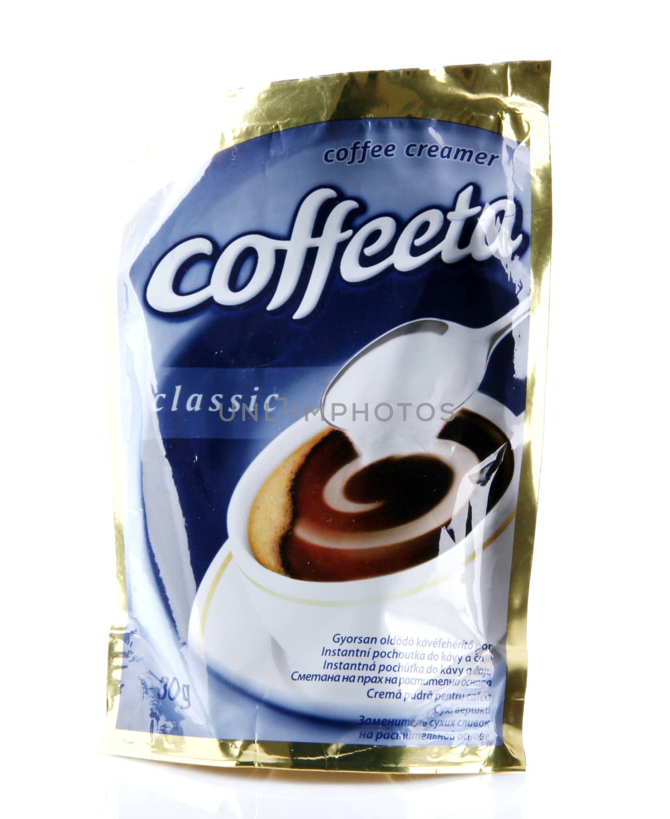AYTOS, BULGARIA - MARCH 26, 2014: Coffeeta Instant Coffee Creamer Isolated On White.