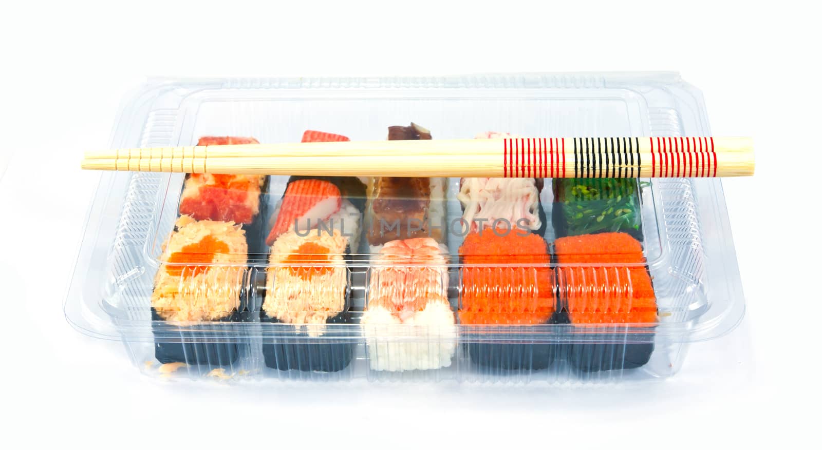 Traditional Japanese food Sushi in plastic box