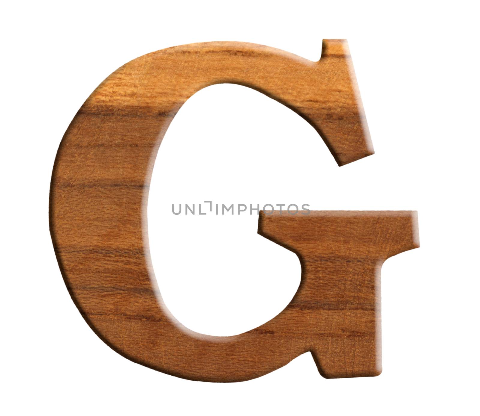 Alphabet made from wood, isolated on white background.
