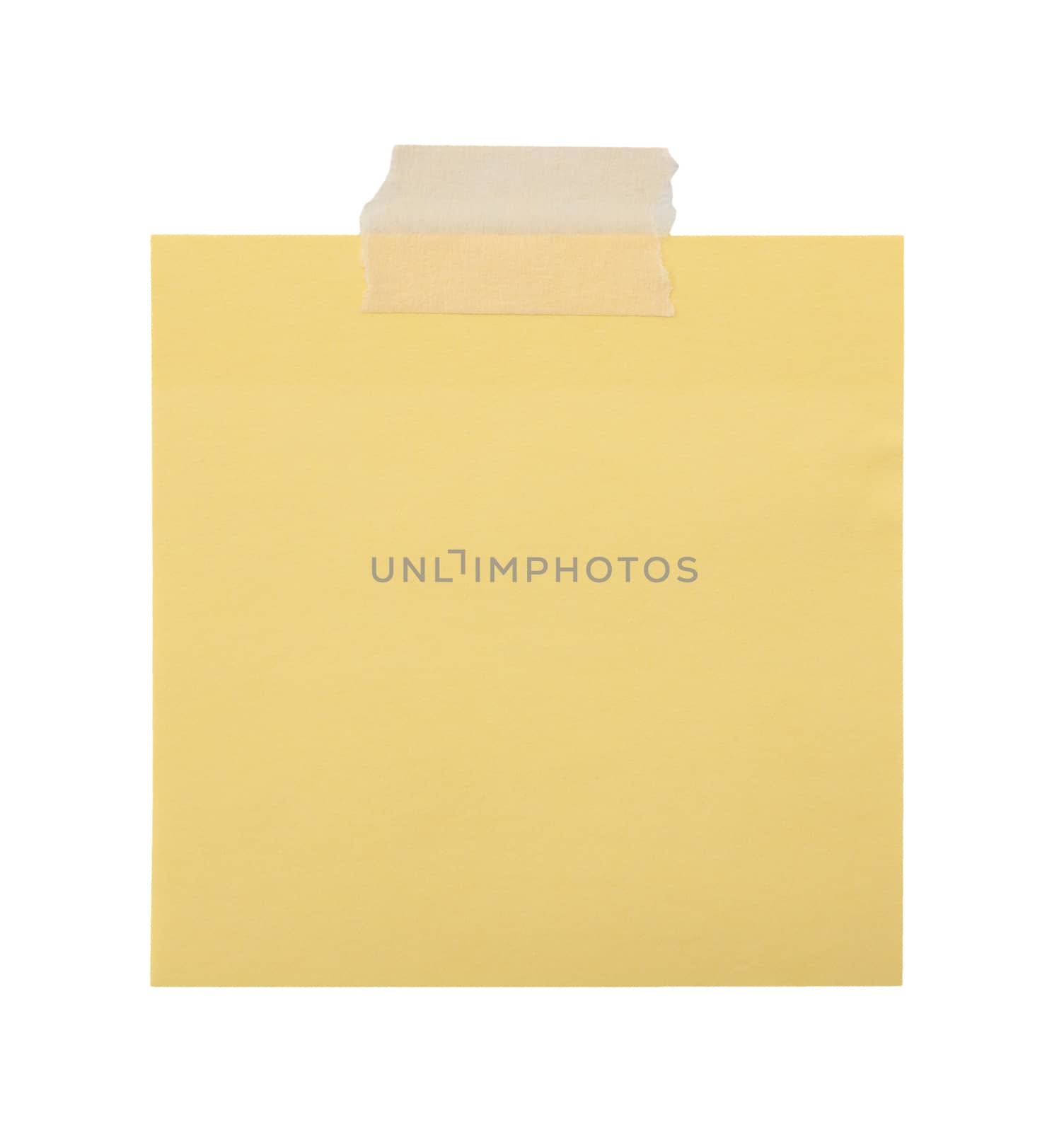 close up of a yellow note paper on white background 